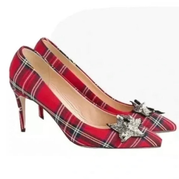 J. Crew Shoes - ‼️XMAS SALE‼️✨HP✨J. CREW Lucie Red Plaid Tartan Pump Sequin Star Sz 5